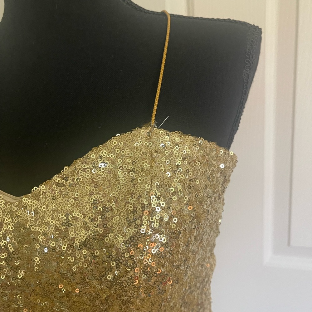 Solid Gold Full Sequin Slinky Low Back High Cut F… - image 6